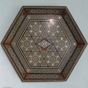Unique 6-Sided Wood Tray with Inlays - Vintage